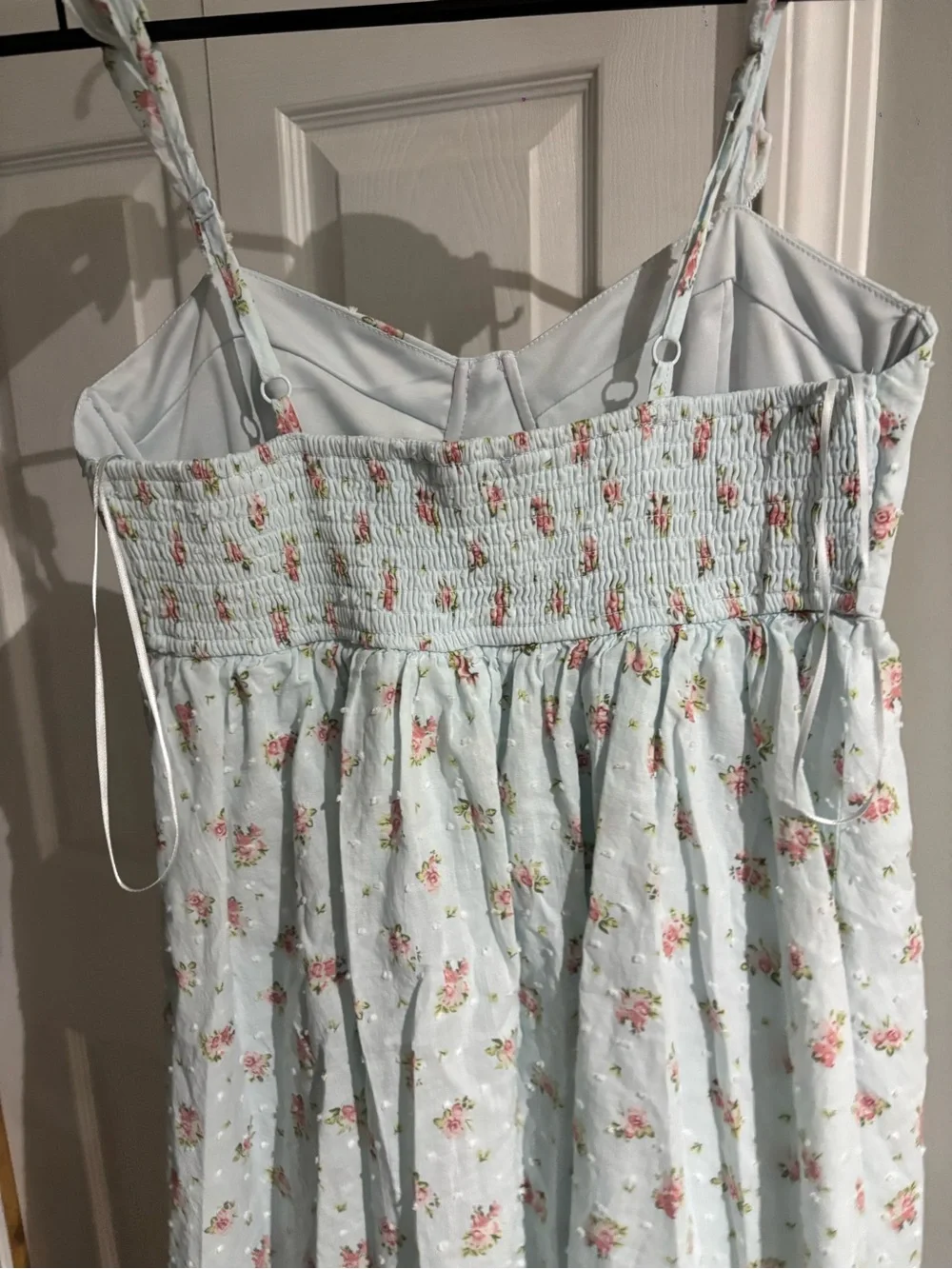 Pastel Blue Floral Tie-Shoulder Mini Dress - Picture 3 of 4
